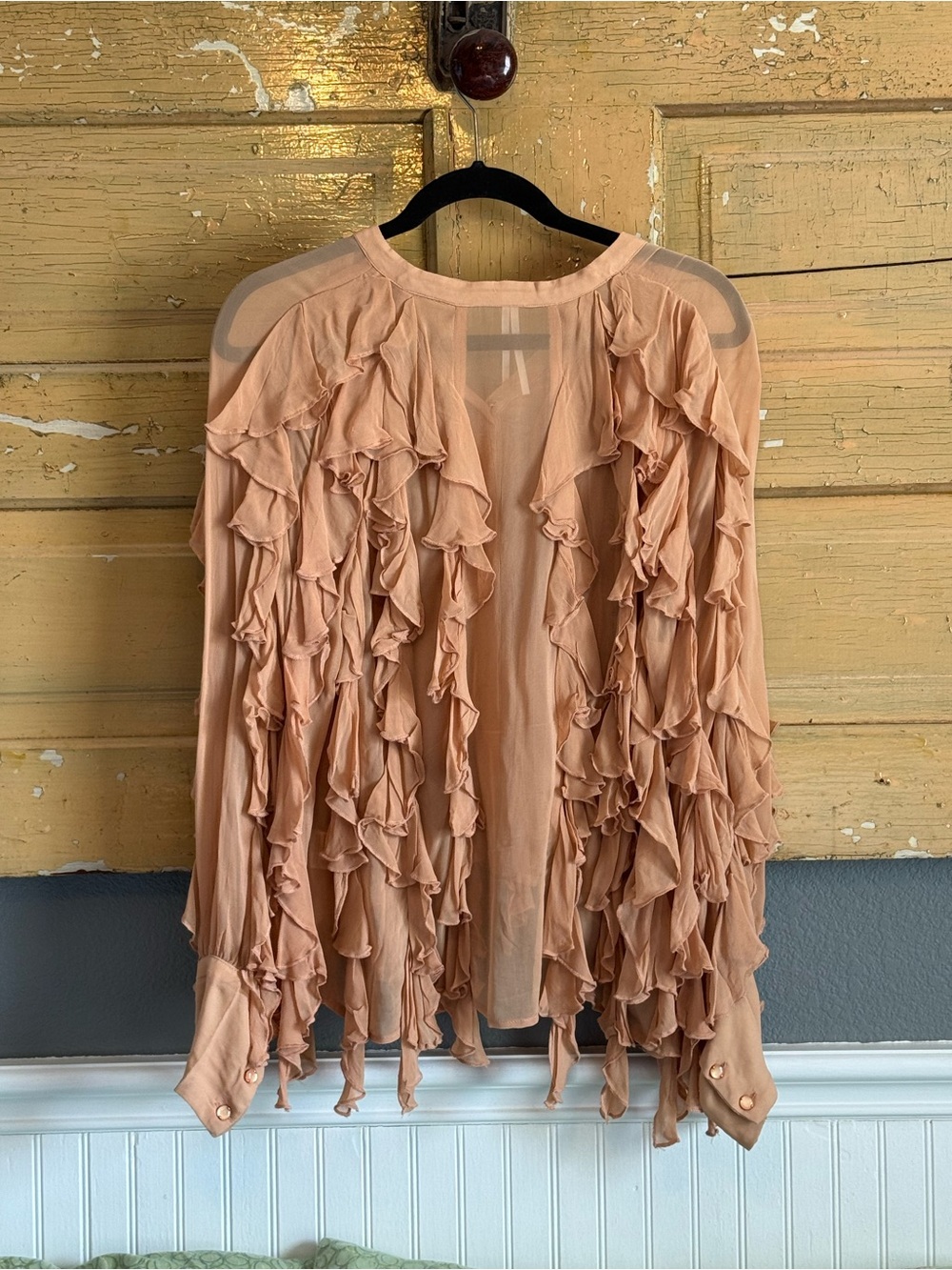 Anthropologie Peach Ruffle Button-Down Blouse - Picture 2 of 6